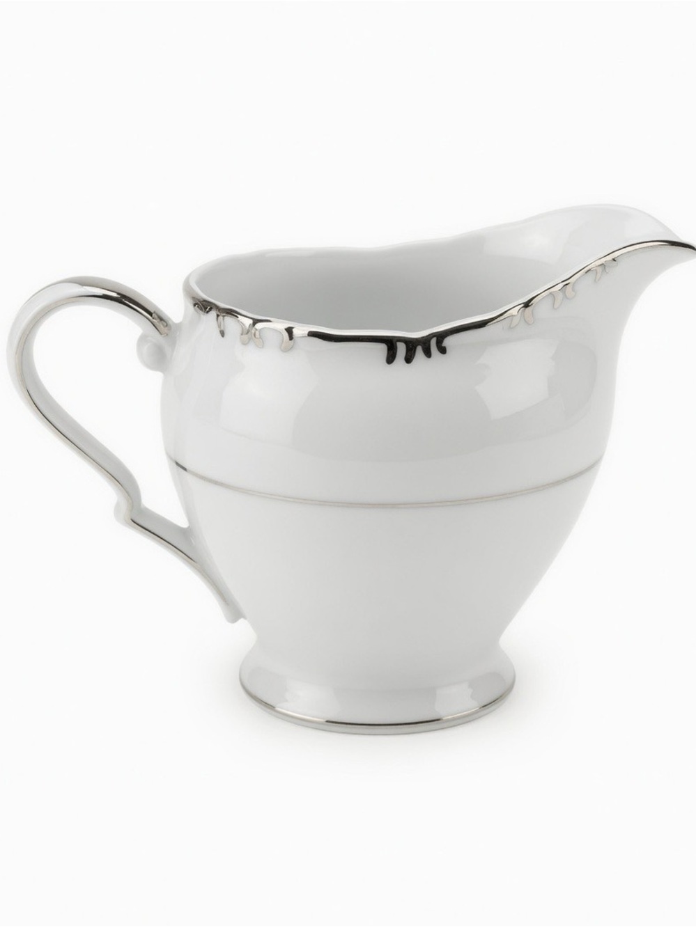 White Porcelain Creamer with Silver Accent Trim